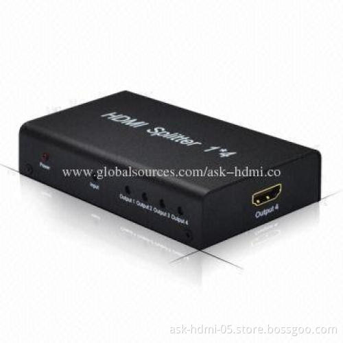 1 x 4 HDMI Splitter, 4-port, 1,080P, V1.3 HDTV, 3D HD Audio, 5V DC/1A Power Supply